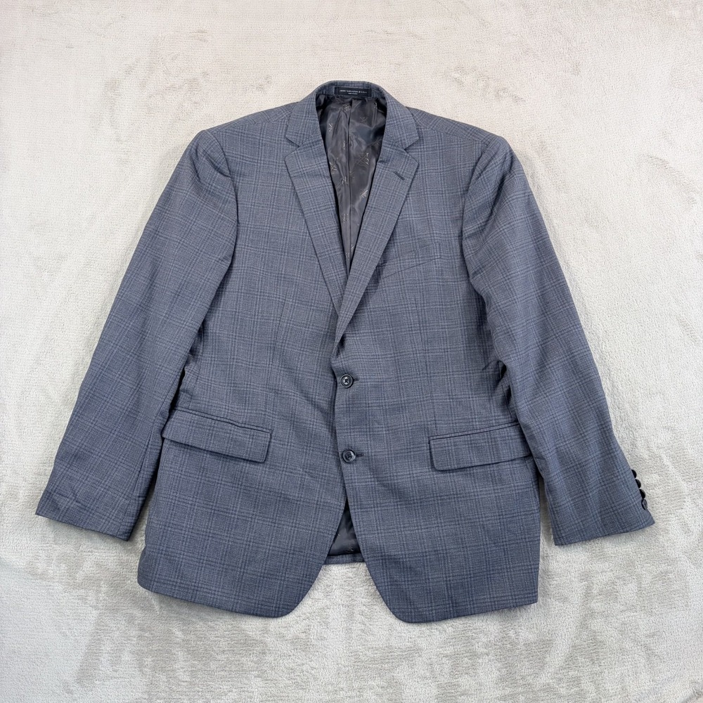 John Varvatos Bleecker Sport Coat Blazer Jacket in Grey Plaid 100% Wool Men 46R